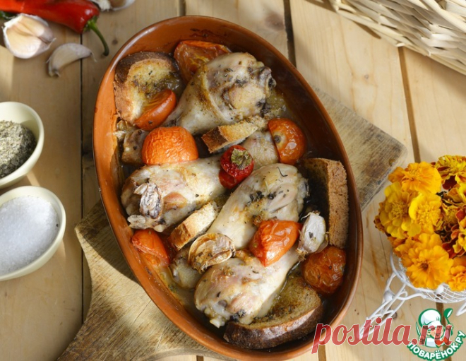 Ароматная курица, запечённая с хлебом – кулинарный рецепт