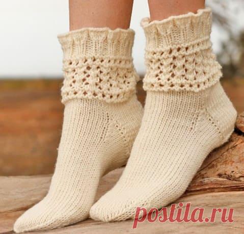 Носки с ажурной резинкой на 5 спицах - схема и описание вязания
