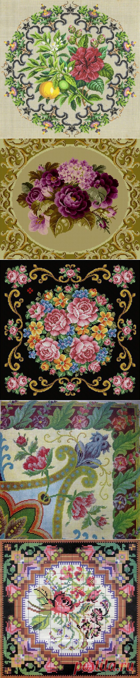 Вышивка крестом — красивые старинные схемы Petit Point: публикации и мастер-классы – Ярмарка Мастеров