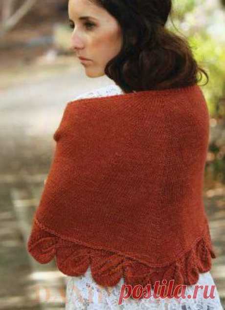 Маленькая шаль с каймой узором "листья". Спицами. / DAMские PALьчики. ru