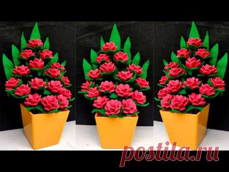 Ide kreatif - Cara membuat bunga hias meja dari busa ati || How to make flowers out of foam