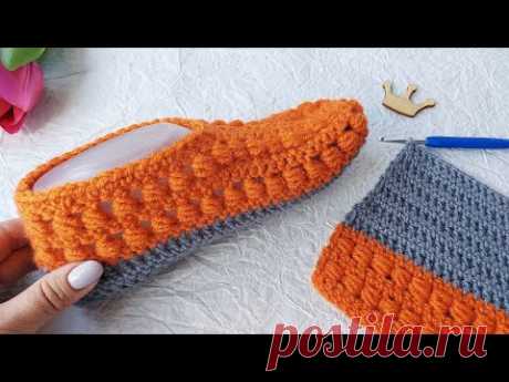 Домашние следки крючком. Простые тапочки крючком без швов на подошве.