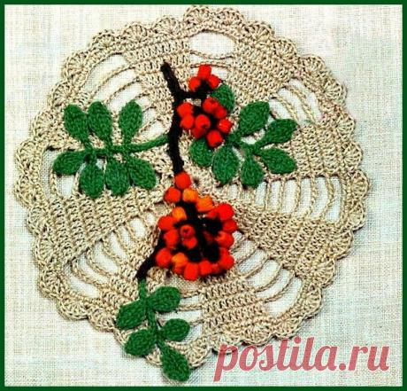Панно «Рябинушка». Схема вязания крючком.