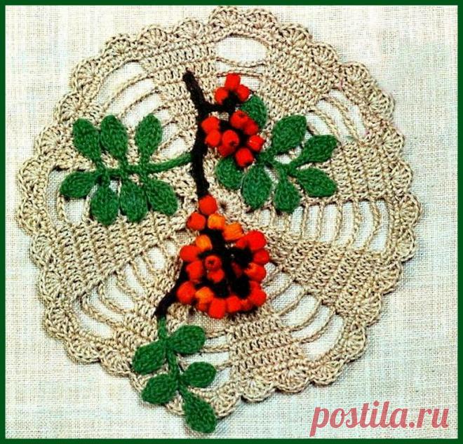 Панно «Рябинушка». Схема вязания крючком.
