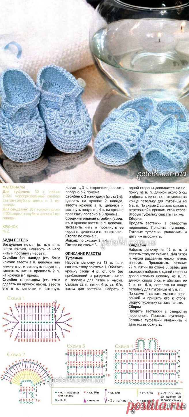 Пинетки Туфельки и пинетки Сандалики крючком. Описание, схемы
