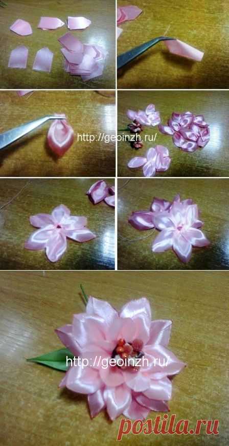 Как сделать дельфиниум из атласной ленты