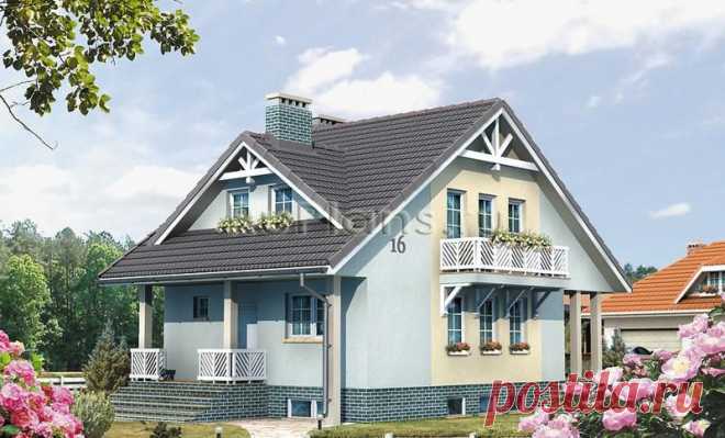 Проект узкого одноэтажного дома с мансардой, цоколем и гаражом в Казани