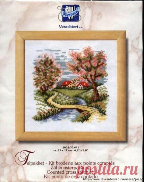 Речка и домики - Вышивка