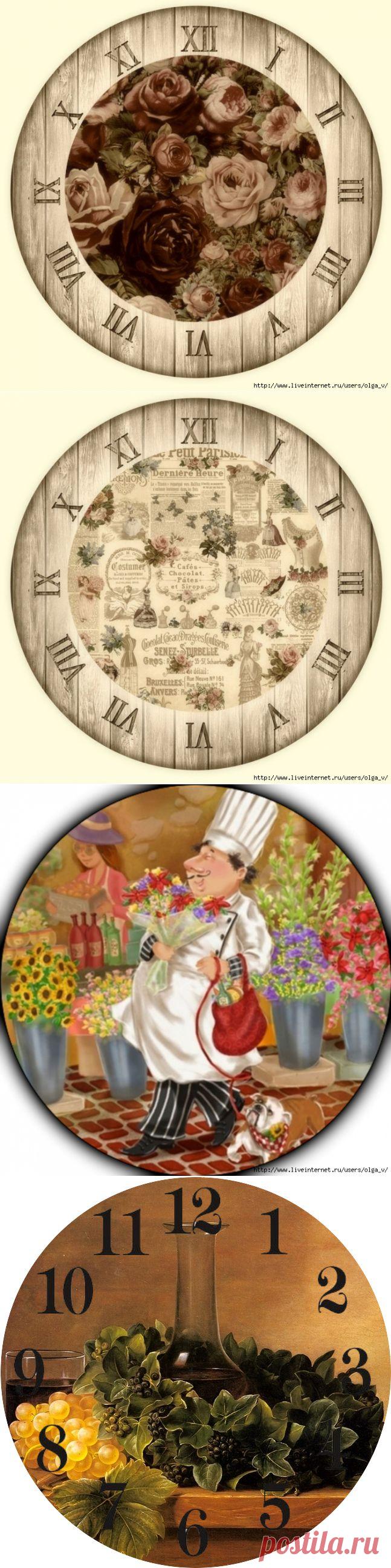 Часики и круглые картинки для декупажа..