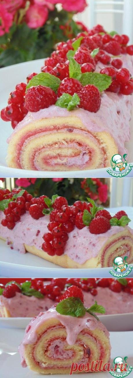 Нежный рулет с брусничным кремом и маршмеллоу - кулинарный рецепт