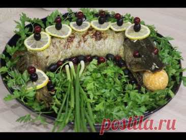 Фаршированная щука с грибами.
