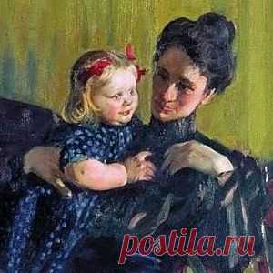 Борис Михайлович Кустодиев 
Портрет Ю. Е. Кустодиевой с сыном 1903 г.  С Юлией Прошинской Борис Кустодиев познакомился осенью 1900 года, когда вместе с сокурсником по Академии художеств отправился писать этюды в Костромскую губернию. Однажды художники вышли к усадьбе, которой владели Прошинские, и там Кустодиев и познакомился с будущей женой.
