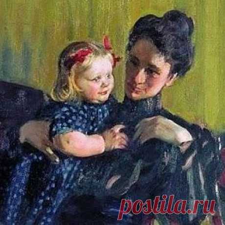 Борис Михайлович Кустодиев 
Портрет Ю. Е. Кустодиевой с сыном 1903 г.  С Юлией Прошинской Борис Кустодиев познакомился осенью 1900 года, когда вместе с сокурсником по Академии художеств отправился писать этюды в Костромскую губернию. Однажды художники вышли к усадьбе, которой владели Прошинские, и там Кустодиев и познакомился с будущей женой.