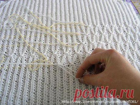 Мини идеи к вязаному Как-то украсить свитер, связанный резинкой, иногда очень хочется. Чтобы он не выглядел уж совсем просто можно сделать такие своеобразные буфы, не перевязывая свитера.

Свитер с цепочкой

 
к горловине…