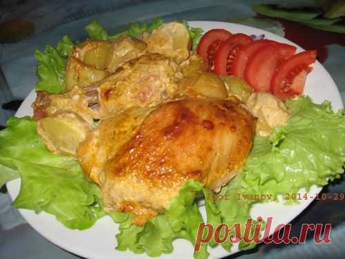 Вкусная курочка в маринаде вместе с картошкой в духовке. Фоторецепт.
