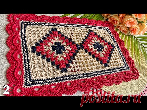 Прямоугольная салфетка для сервировки крючком, 2 часть из 4