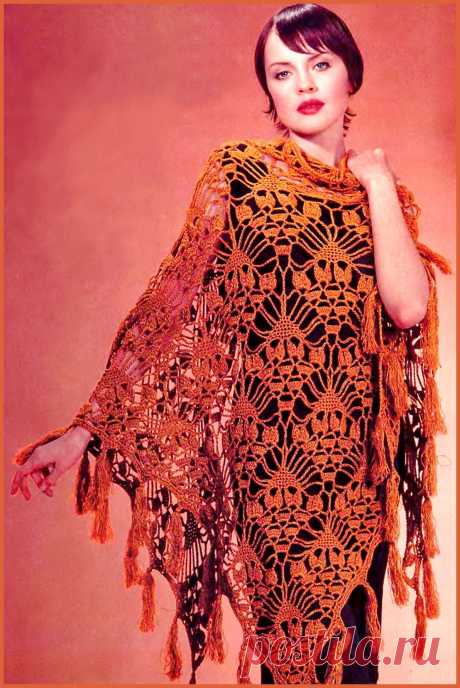 Ажурная шаль связанная от угла. Связать крючком шаль, схема. - Схемы вязания шали - Схемы для вязания - Уроки вязания крючком - Вязание крючком, мотивы, схемы для вязания крючком