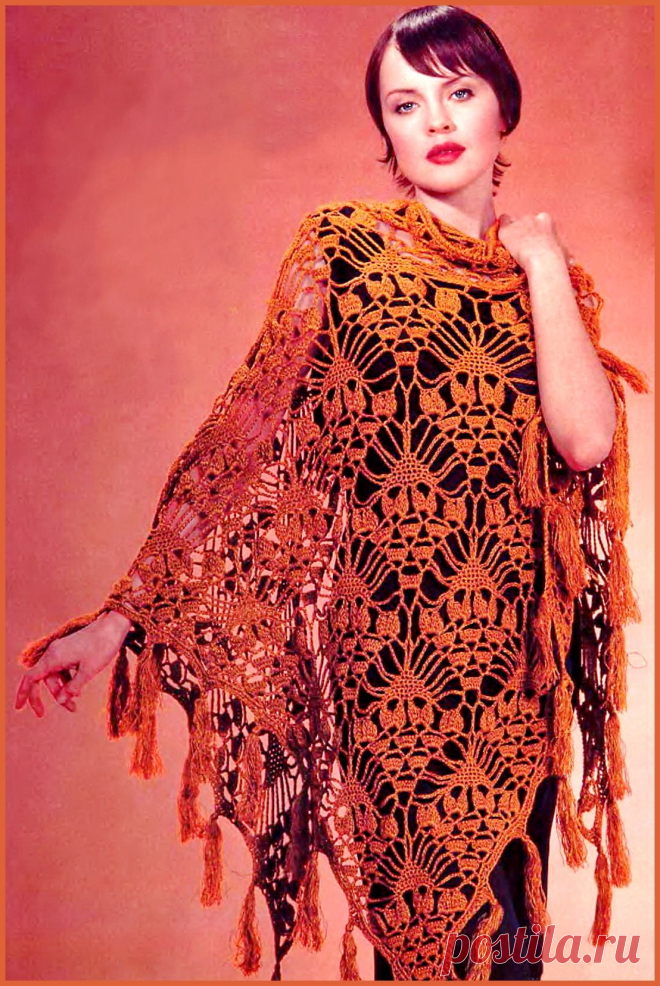 Ажурная шаль связанная от угла. Связать крючком шаль, схема. - Схемы вязания шали - Схемы для вязания - Уроки вязания крючком - Вязание крючком, мотивы, схемы для вязания крючком