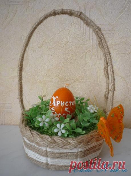 Пасхальная корзинка из шпагата своими руками