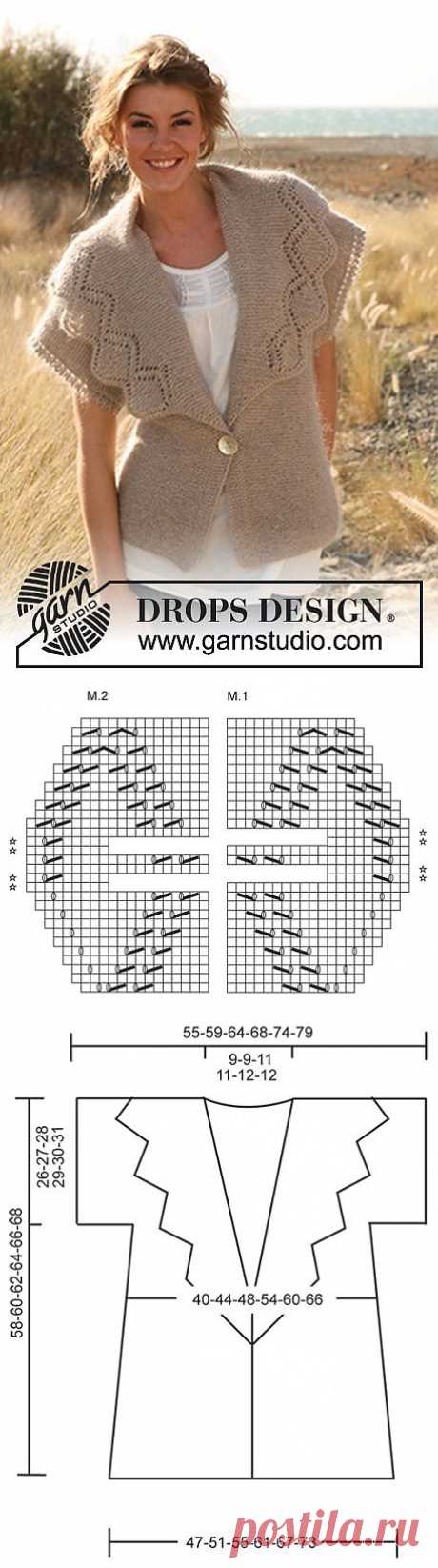 In Krausrippe gestrickte DROPS Jacke mit Lochmuster in ”Alpaca” und ”Kid-Silk”. Grösse S - XXXL. ~ DROPS Design