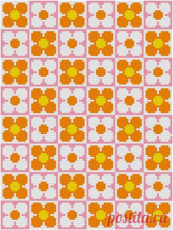Cross Stitch Pattern, 'Retro Flower Wallpaper' PDF