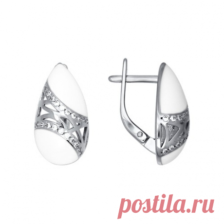 Серьги из серебра с эмалью с фианитами 94021232