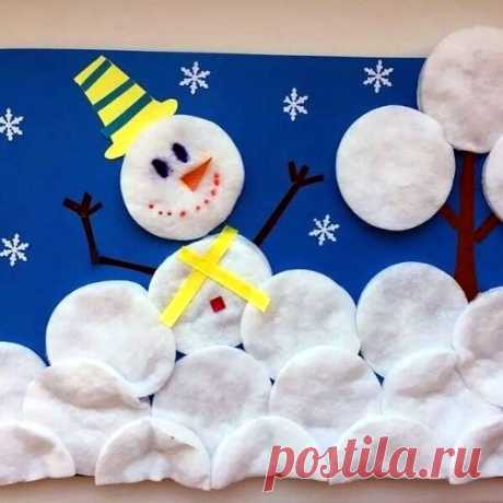 Снеговик из ватных дисков