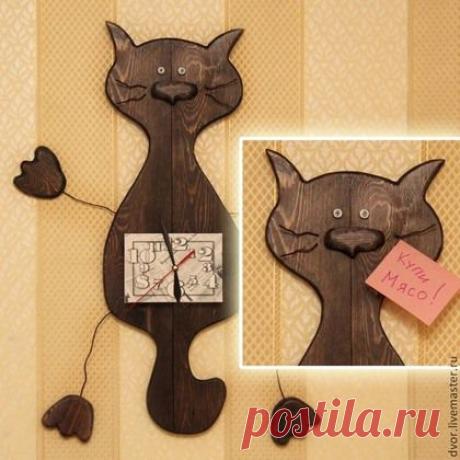 Часы забавные, интерьерные. "Котейко". - коричневый,часы,кот-часы,часы для бани