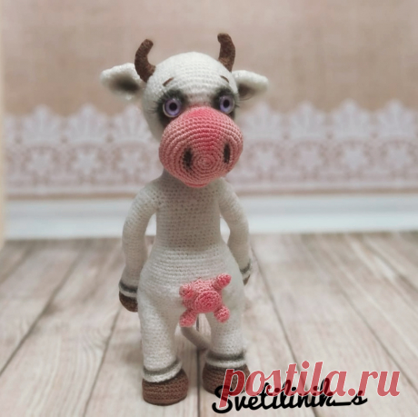 PDF Коровушка Любава крючком. FREE crochet pattern; Аmigurumi animal patterns. Амигуруми схемы и описания на русском. Вязаные игрушки и поделки своими руками #amimore - корова, коровка, телёнок, бык, бычок.