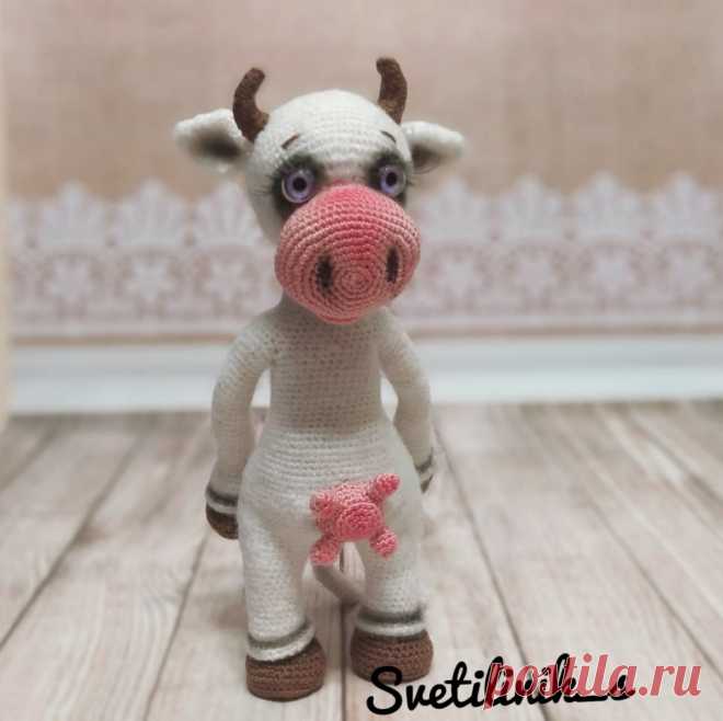 PDF Коровушка Любава крючком. FREE crochet pattern; Аmigurumi animal patterns. Амигуруми схемы и описания на русском. Вязаные игрушки и поделки своими руками #amimore - корова, коровка, телёнок, бык, бычок.