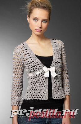 Ажурная кофточка, вязание квадратных мотивов