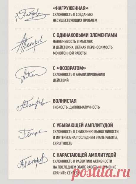 Признаки характера по вашей подписи

Подпись же каждый придумывает себе сам, никто не ограничен никакими правилами и законами. Но все же в графических импровизациях их автор подвластен определенным закономерностям, отражающим свойства его натуры, что и позволяет составлять довольно точный его портрет.

***