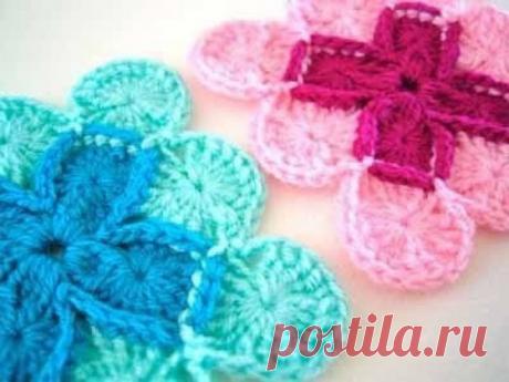 КРАСИВЫЙ ПЛЕД ИЗ ОСТАТКОВ ПРЯЖИ - Эфария Шаг первый Набираем 6 воздушных петель и соединяем их в кольцо. Вяжем три воздушные петли подъема. В кольцо — 4 столбика с 2 накидами, как на фото.шаг 1 Шаг второй Через 5 петель, собравшихся на крючке протягиваем рабочую нить, в результате на крючке 1 петля. Вяжем 3 воздушных петли и столбиком без накида соединяем с