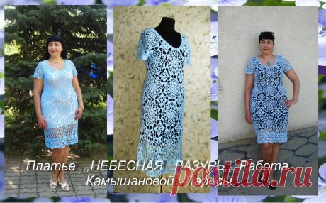 Дорогие друзья! Лето на пороге-готовимся! Платьице,,НЕБЕСНАЯ ЛАЗУРЬ,, связано из отдельных мотивов из пряжи Summer YarnArt. Состав- хлопок с вискозой(70% хлопка,30% вискозы,350 м в 100 г). Хлопок идеален для лета,а вискоза дает свою изюминку за счет атласного блеска.Приталивание происходит за счет мотивов разной величины. По низу платья и рукавчиков связан ажурный узор в виде каймы. Расход пряжи 400 г.Крючок кловер 2 и 2.5. Всем отличного настроения!