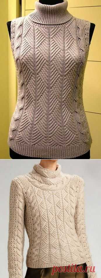 Жилет и свитер одинаковым узором спицами для опытных мастериц-даны только схемы узоров