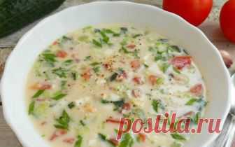 Диетическая окрошка с курицей и помидорами