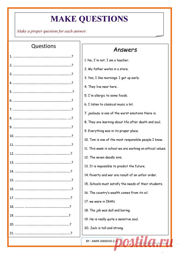 Make Questions (11) worksheet - Free ESL printable worksheets made by teachers