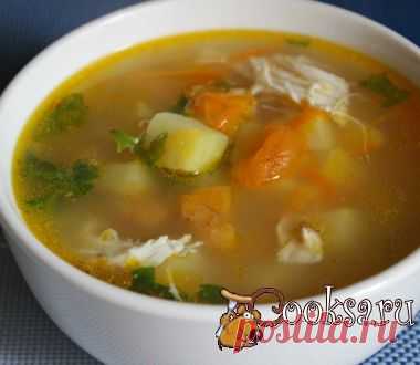 Куриный суп с рисом, курагой и чесноком.+