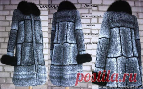 Пальто из меланжевой пряжи с меховой отделкой