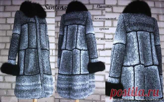 Пальто из меланжевой пряжи с меховой отделкой