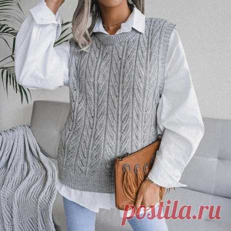 Жилет прямого силуэта спицами
