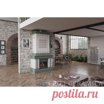 Камин Арт Нуво. Фисташковый с росписью