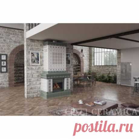 Камин Арт Нуво. Фисташковый с росписью