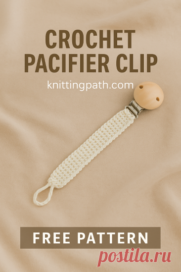 Crochet Pacifier Clip with Wooden Clasp