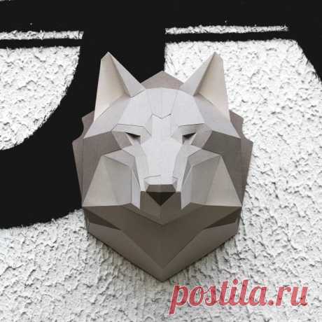 Купить полигональную паперкрафт модель из бумаги голова Волка | Mellroot