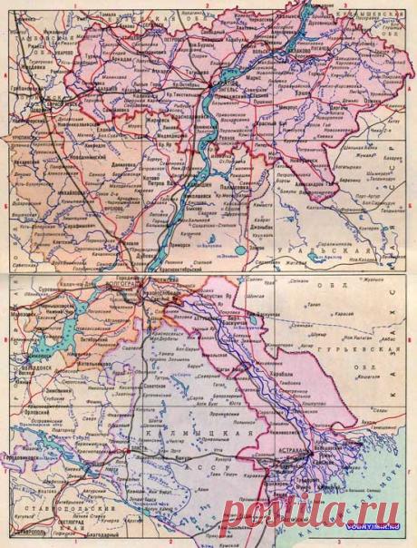 Карта Саратовской, Волгоградской, Астраханской области, Калмыкии — скачать карту