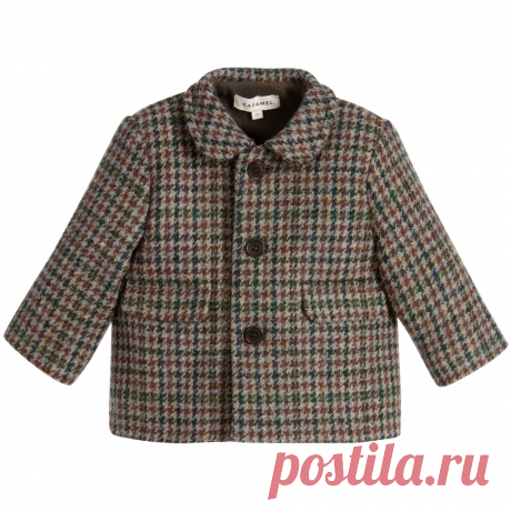 Caramel - Baby Boys Brown Tweed Wool Coat | Childrensalon