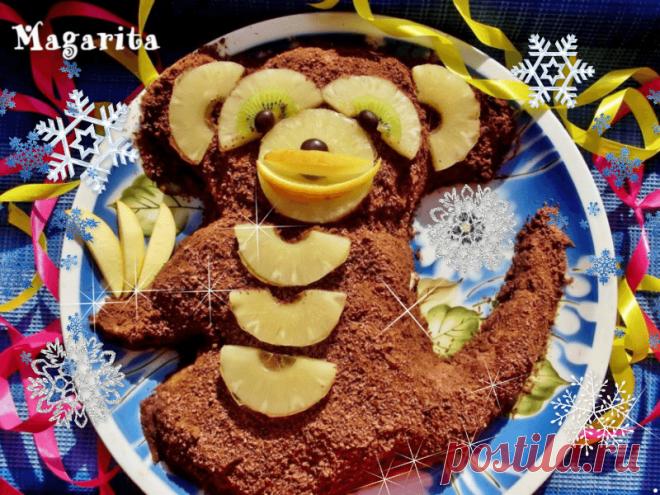 ОБЕЗЬЯНКА ШОКОЛАДНАЯ !!!  **Шоколад/печенье 600г, зефир белый 6шт, сметана 400г, сахар 4сл, шокол/плитка 1шт, банан 1шт, киви 2шт, конс/ананас 5колец.