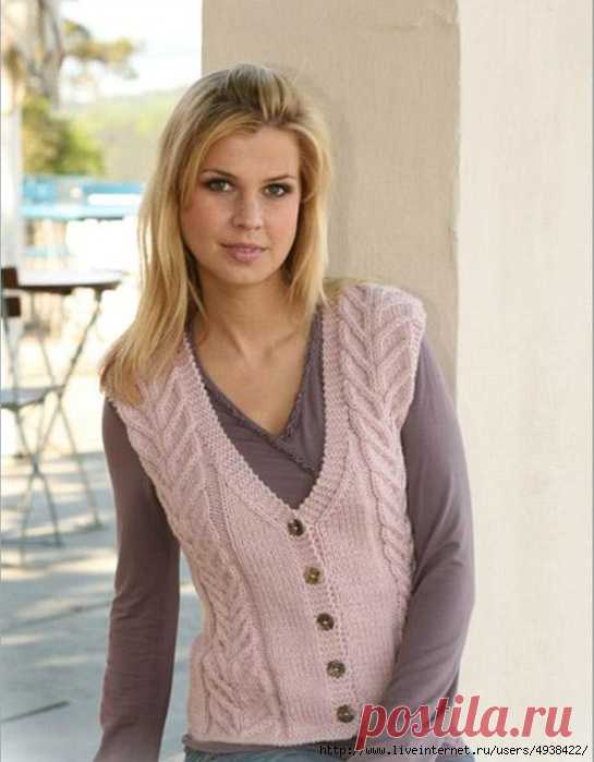 Женский жилет - Waistcoat with cables by DROPS design.