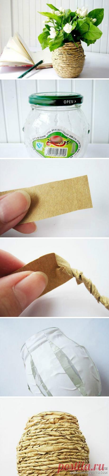 Делаем вазочку из банки